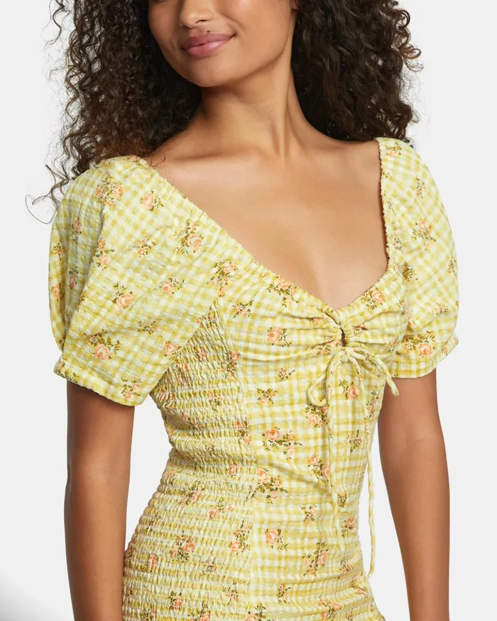 RVCA Dresses Rompers Gretel Linen Dress Golden 8211 Women