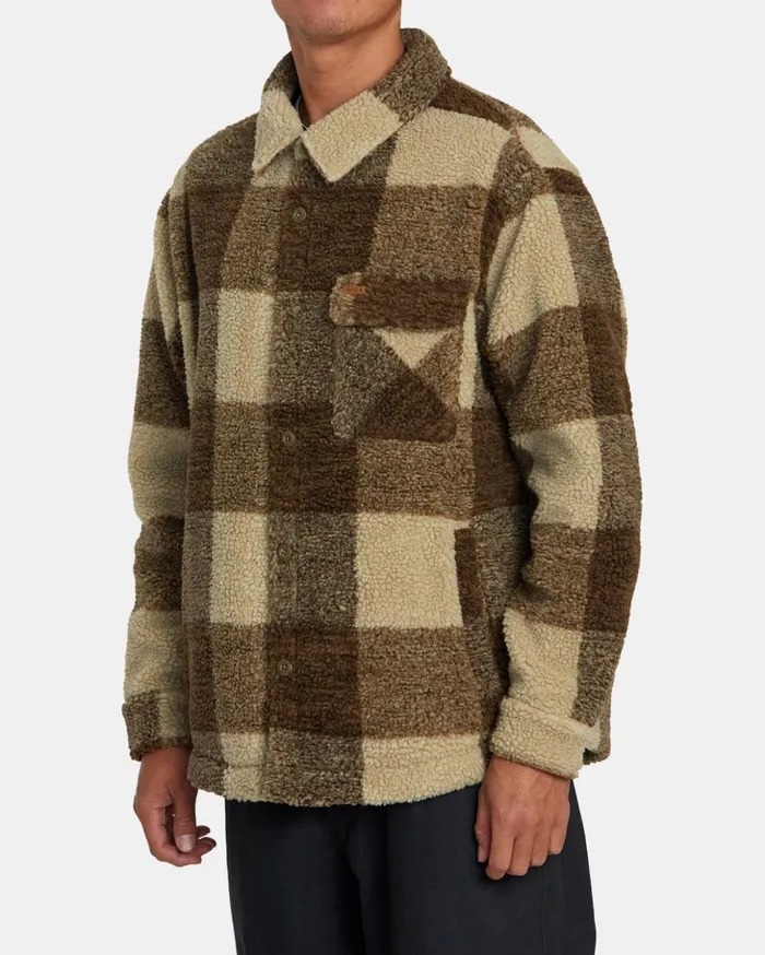RVCA Hoodies Sweatshirts Lockheart ZipUp Sherpa Fleece Khaki 8211 Men