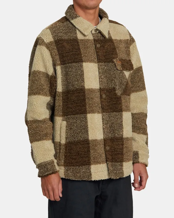 RVCA Hoodies Sweatshirts Lockheart ZipUp Sherpa Fleece Khaki 8211 Men