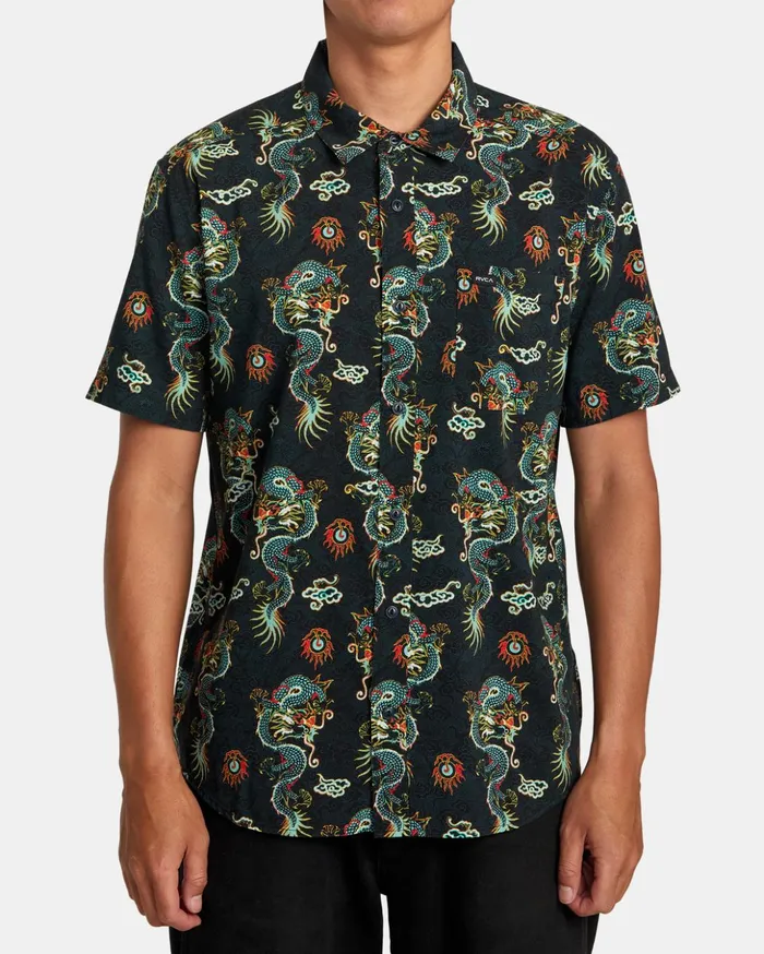 RVCA Shirts Flannels Neon Dragon Short Sleeve Shirt Black 8211 Men