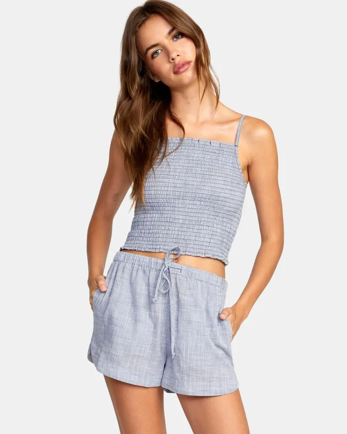 RVCA Shorts Skirts Houndstooth New Yume Drawcord Shorts Blue Grey 8211 Women