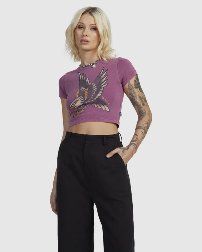 RVCA Tees Tanks Krak Eagle Baby Fitted TShirt Mulberry 8211 Women