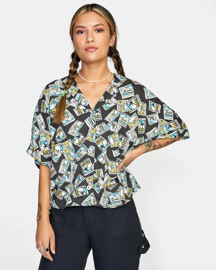 RVCA Tops Speakeasy Button Down Top Rvca Black 8211 Women