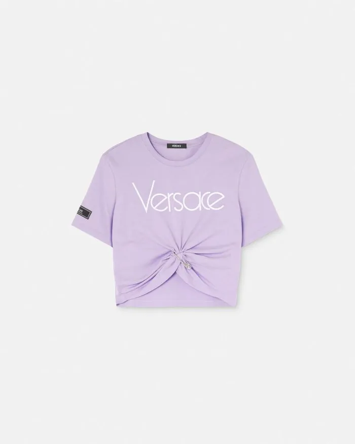 Safety Pin Crop Logo TShirt Lilac Women Versace TShirts and Sweatshirts