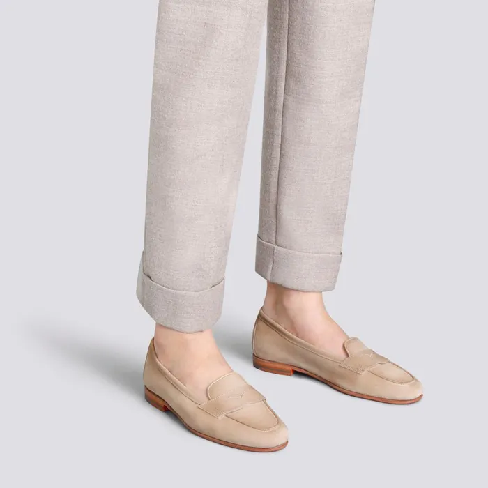 Santoni Beige Suede Carla Loafer Women Loafers