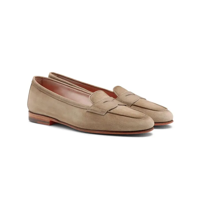 Santoni Beige Suede Carla Loafer Women Loafers