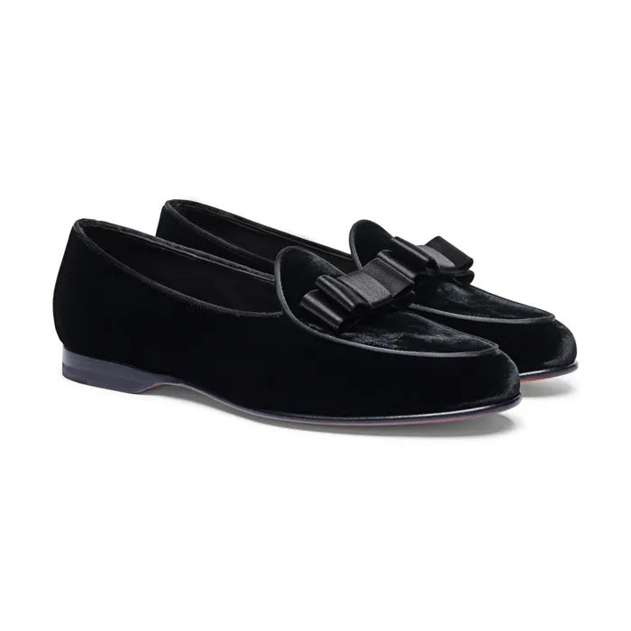 Santoni Black Velvet Andrea Loafer Men Loafers