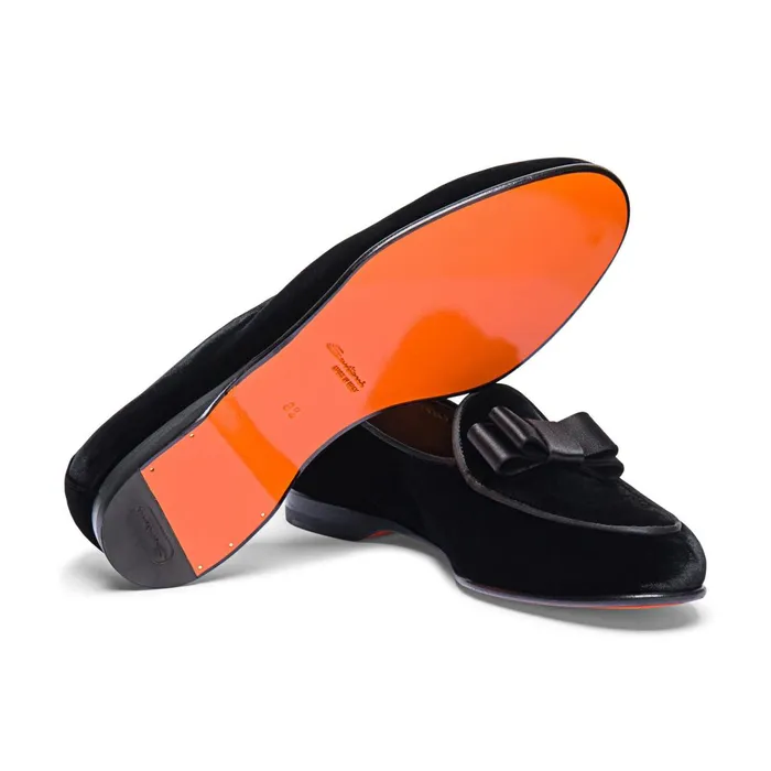 Santoni Black Velvet Andrea Loafer Men Loafers