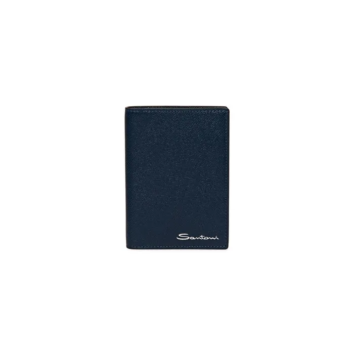 Santoni Blue Saffiano Leather Passport Case MenWomen Small Leather Goods