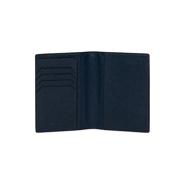 Santoni Blue Saffiano Leather Passport Case MenWomen Small Leather Goods