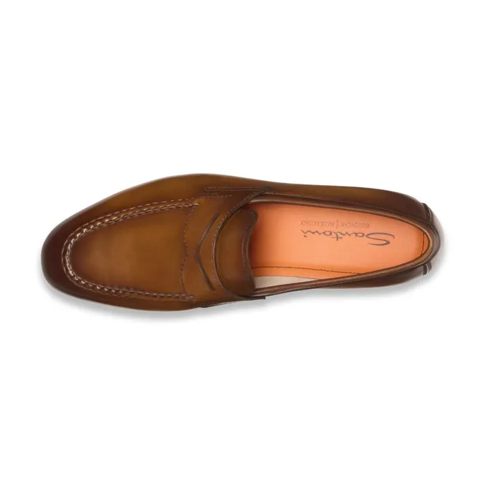 Santoni Brown Leather Penny Loafer Men Loafers