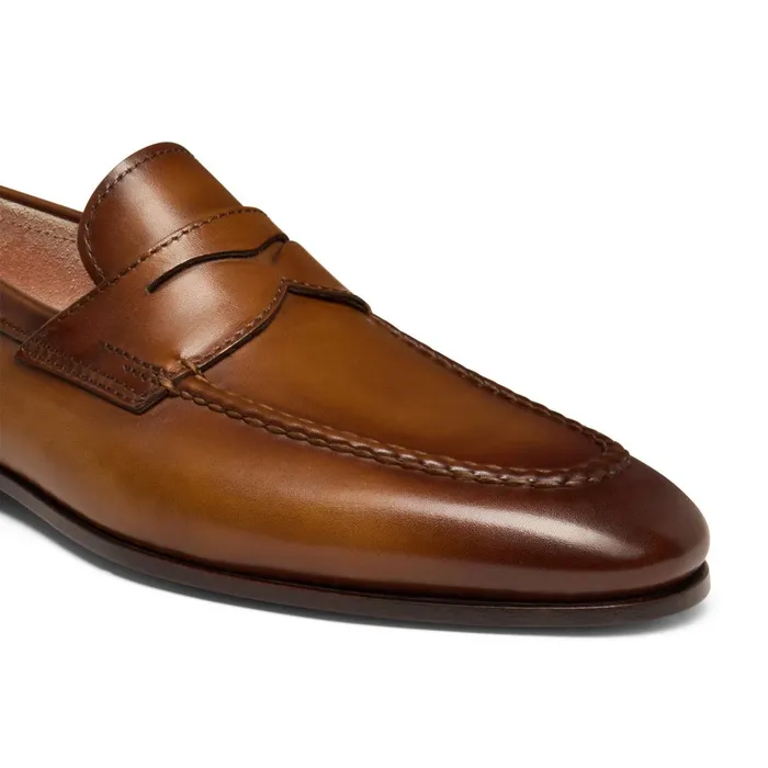 Santoni Brown Leather Penny Loafer Men Loafers