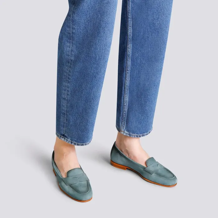 Santoni Light Blue Suede Carla Loafer Women Loafers