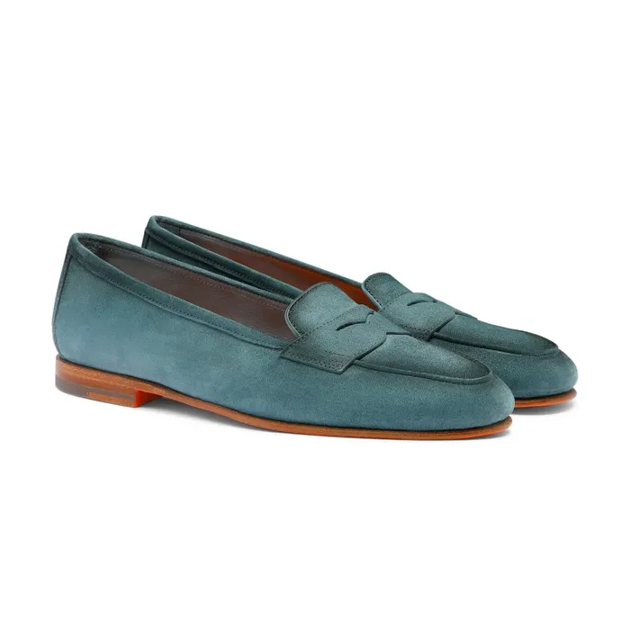 Santoni Light Blue Suede Carla Loafer Women Loafers