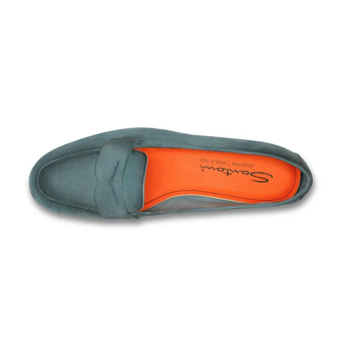 Santoni Light Blue Suede Carla Loafer Women Loafers