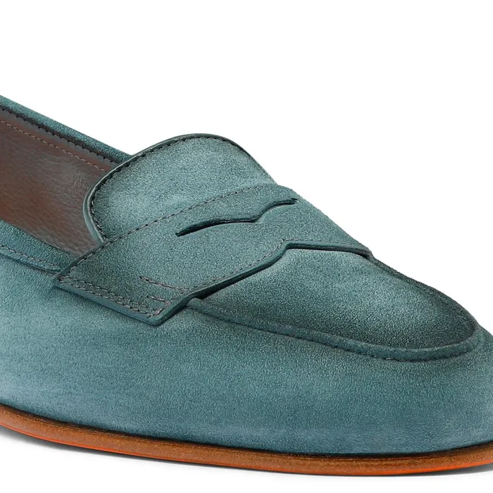 Santoni Light Blue Suede Carla Loafer Women Loafers