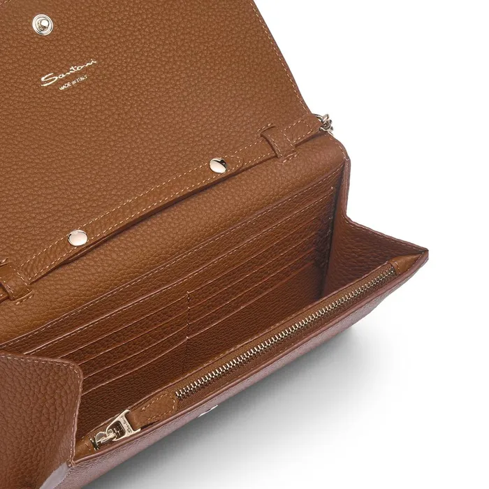 Santoni Light Brown Tumbled Leather Crossbody Bag Women Bags
