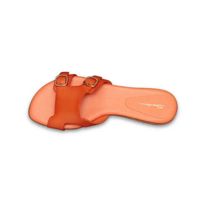 Santoni Orange Leather DoubleBuckle Slide Sandal Women Sandals