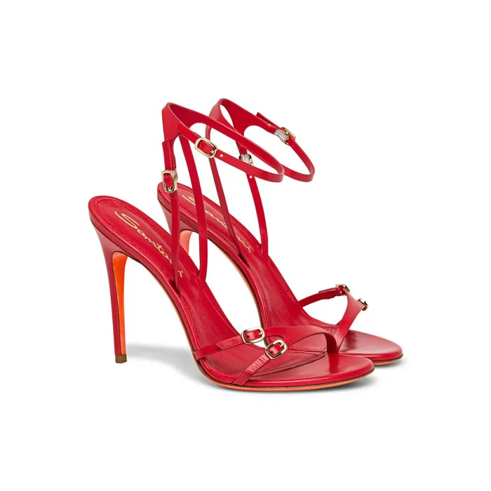 Santoni Red Leather HighHeel Sandal Women Sandals