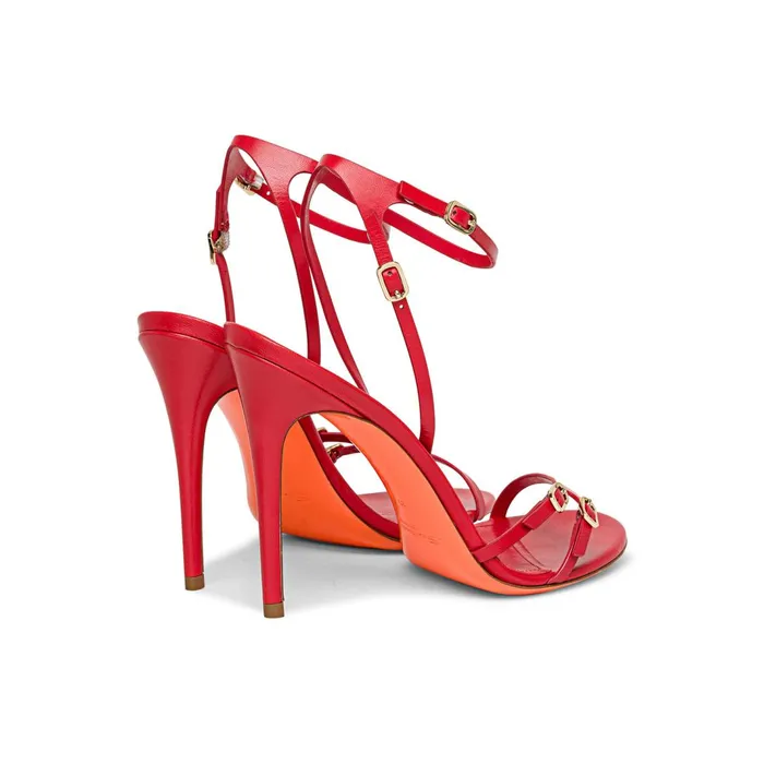 Santoni Red Leather HighHeel Sandal Women Sandals