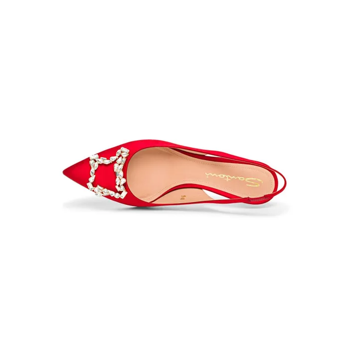 Santoni Red Satin MidHeel Sibille Pump Women Pumps and Heels