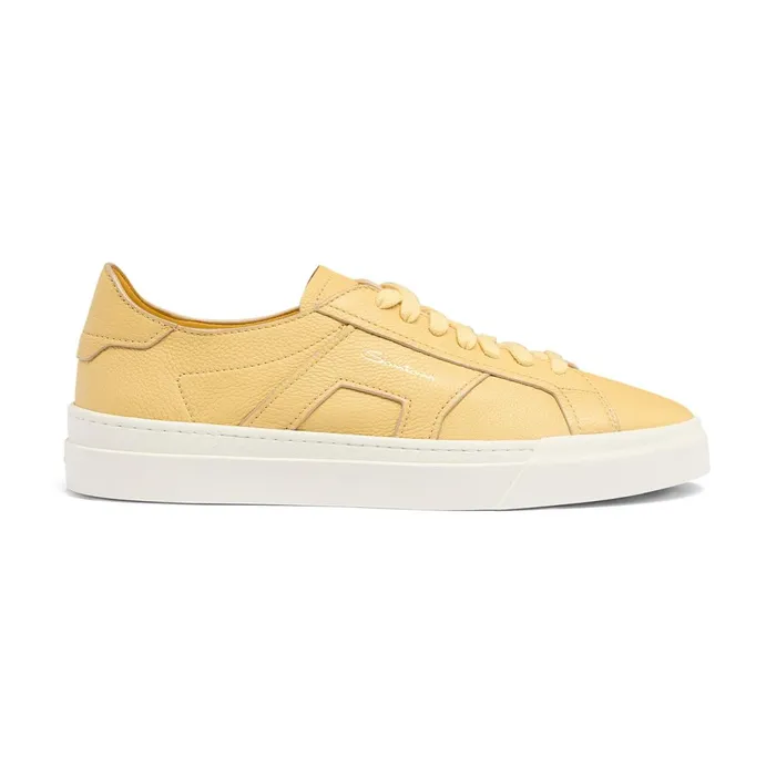 Santoni Yellow Tumbled Leather Double Buckle Sneaker Men Sneakers