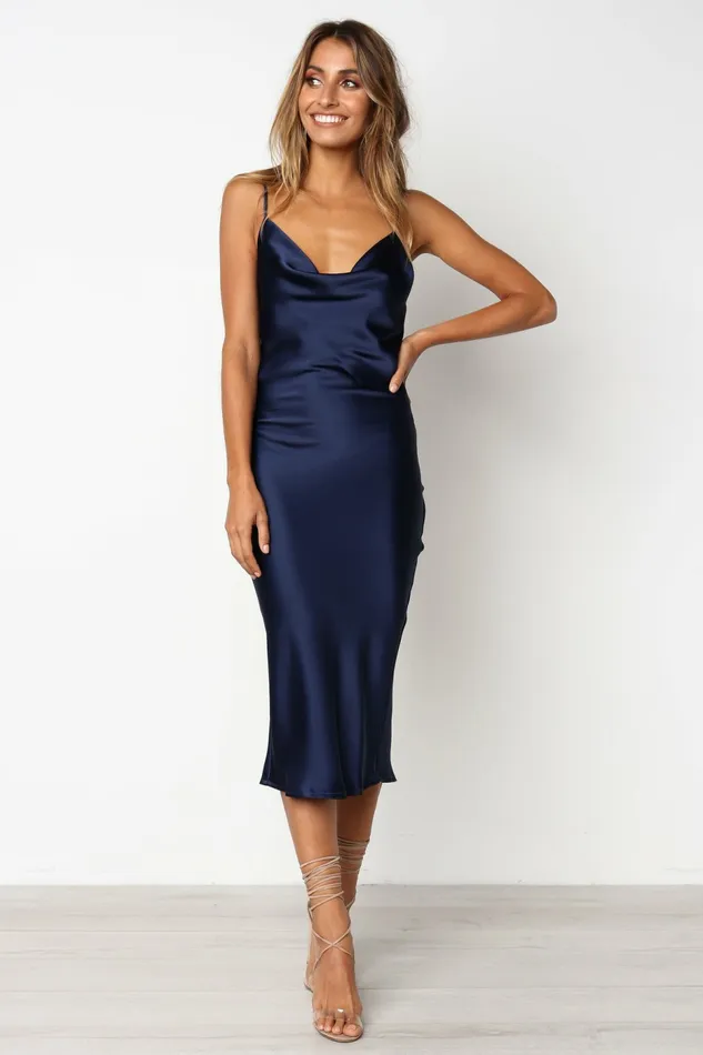 Satin Dresses Persia Dress Navy Petal and Pup Women