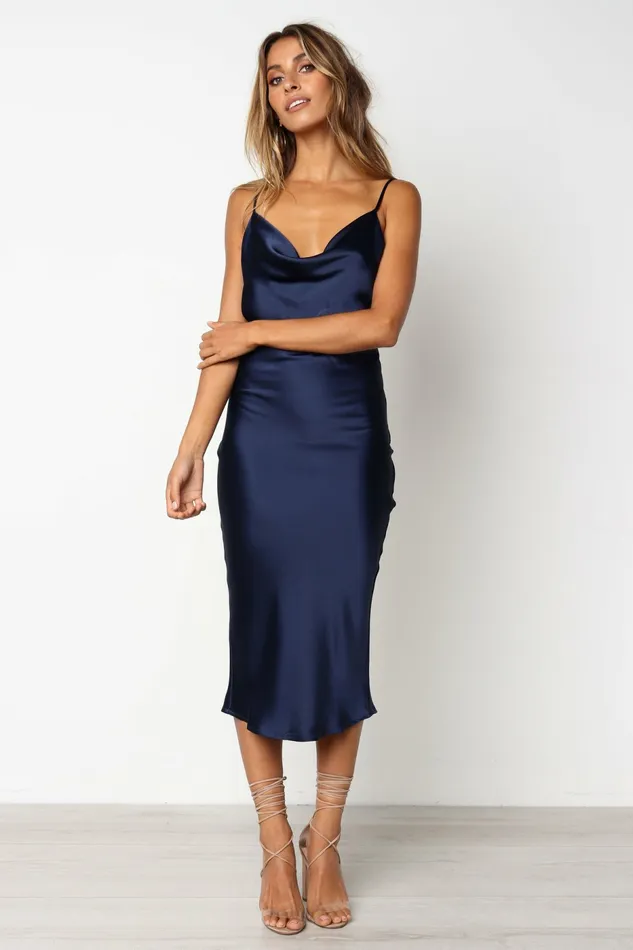 Satin Dresses Persia Dress Navy Petal and Pup Women