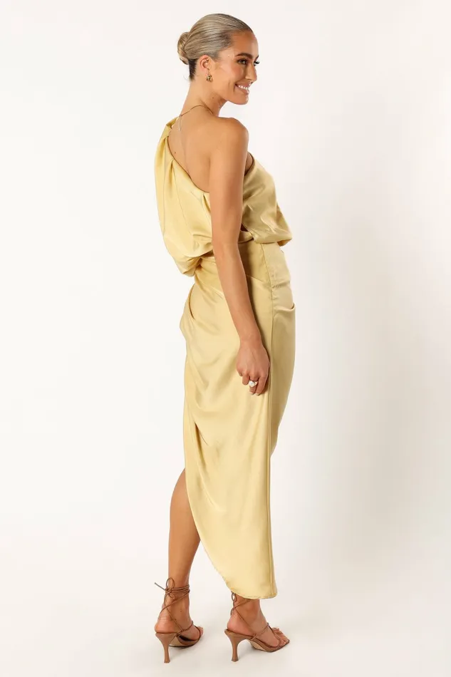 Satin Dresses Petal and Pup Women Sonny One Shoulder Midi Dress Mustard