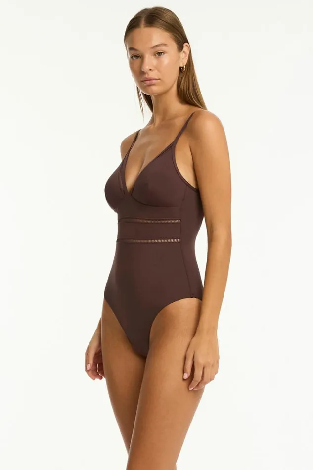 Sea Level One Pieces Essentials Edit Cross Back Tri One Piece Eco Essentials Cocoa 8211 Women