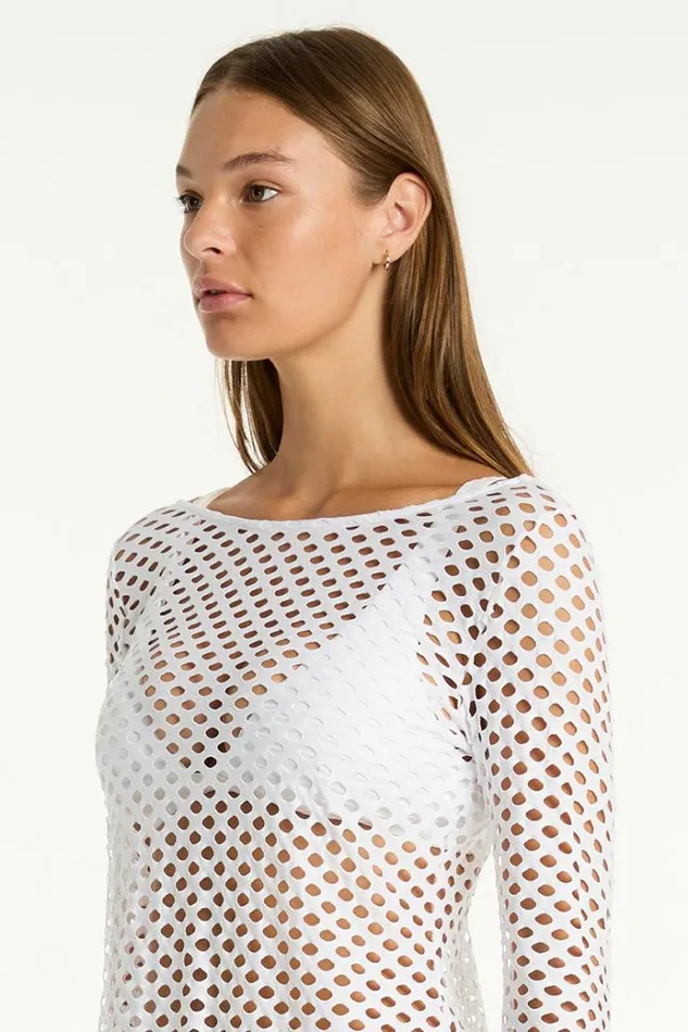 Sea Level Overswim Castaway Mesh Cover Up Castaway White 8211 Women