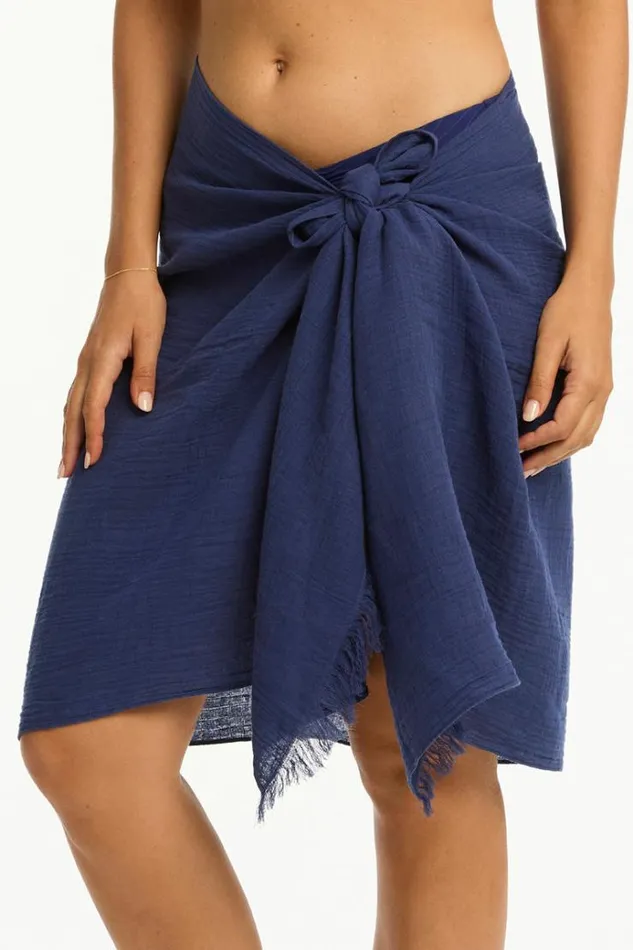 Sea Level Overswim Sunset Frayed Sarong Sunset French Navy 8211 Women