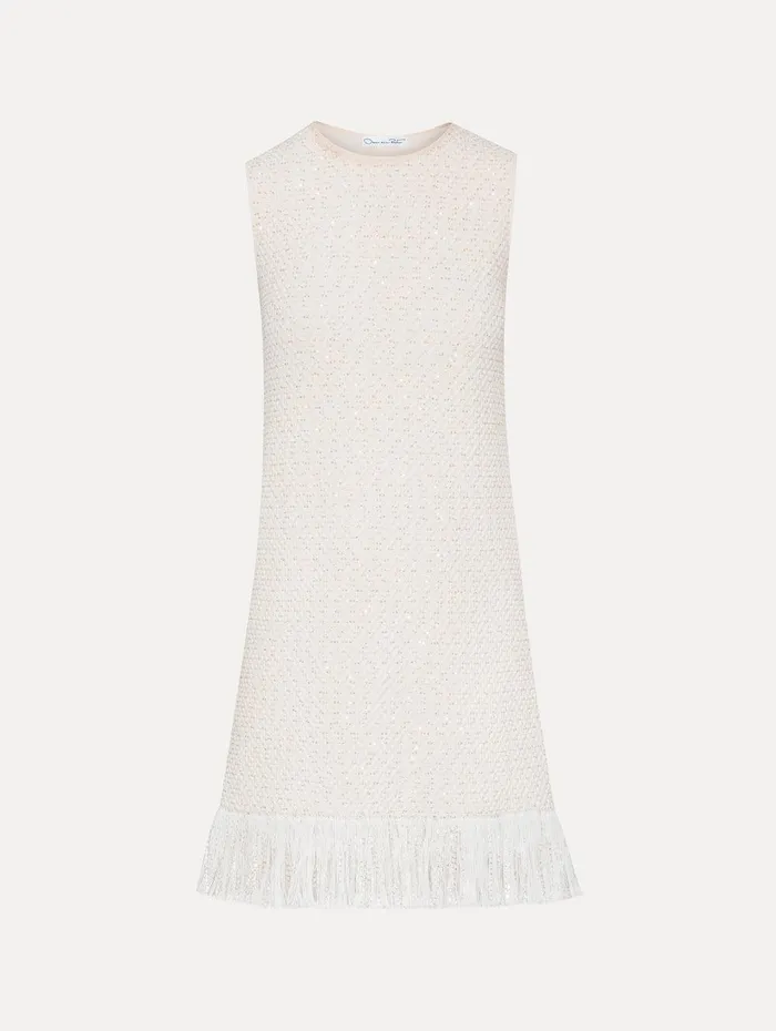 Sequin Tweed Mini Dress Ivory Gold Women Oscar De La Renta Dresses