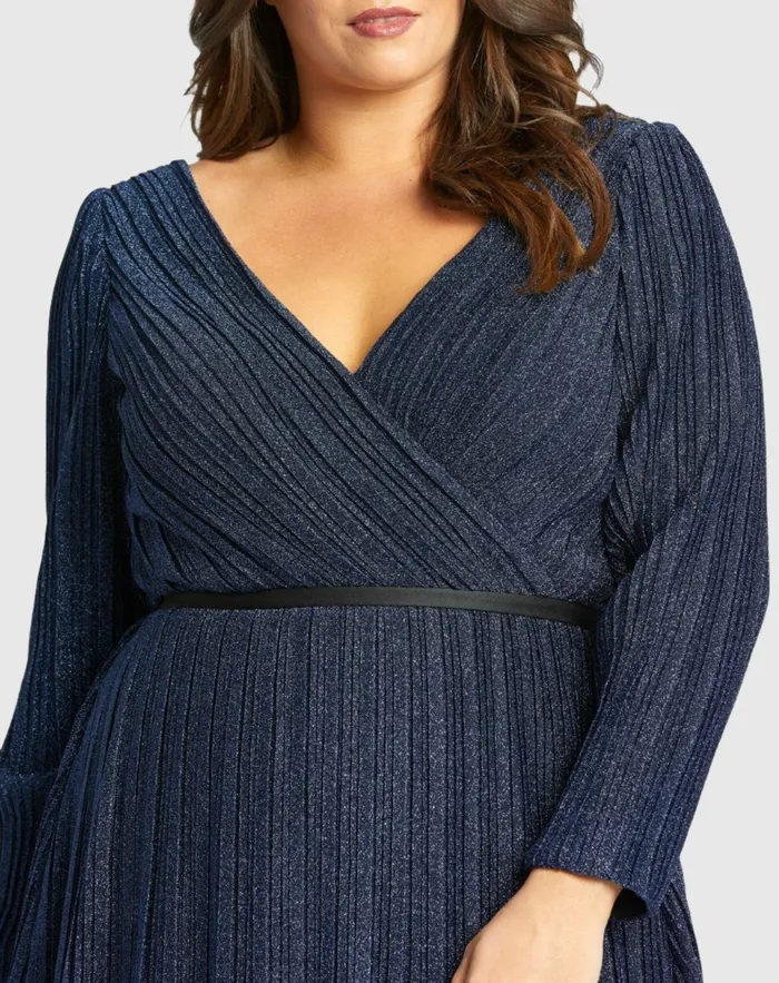 Shimmering VNeck Evening Gown Sapphire Plus Size Dresses Mac Duggal Women