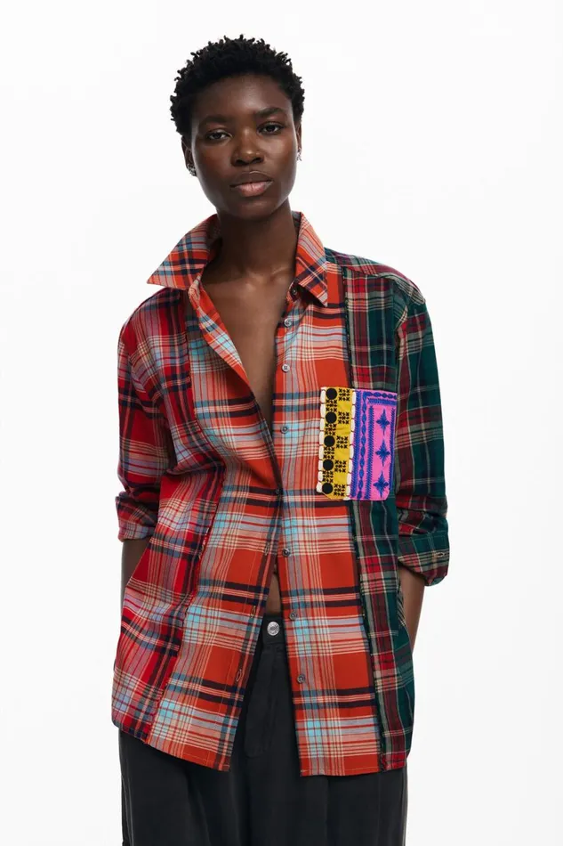 Shirts And Blouses Women Desigual Patchwork Checkered Shirt Brown