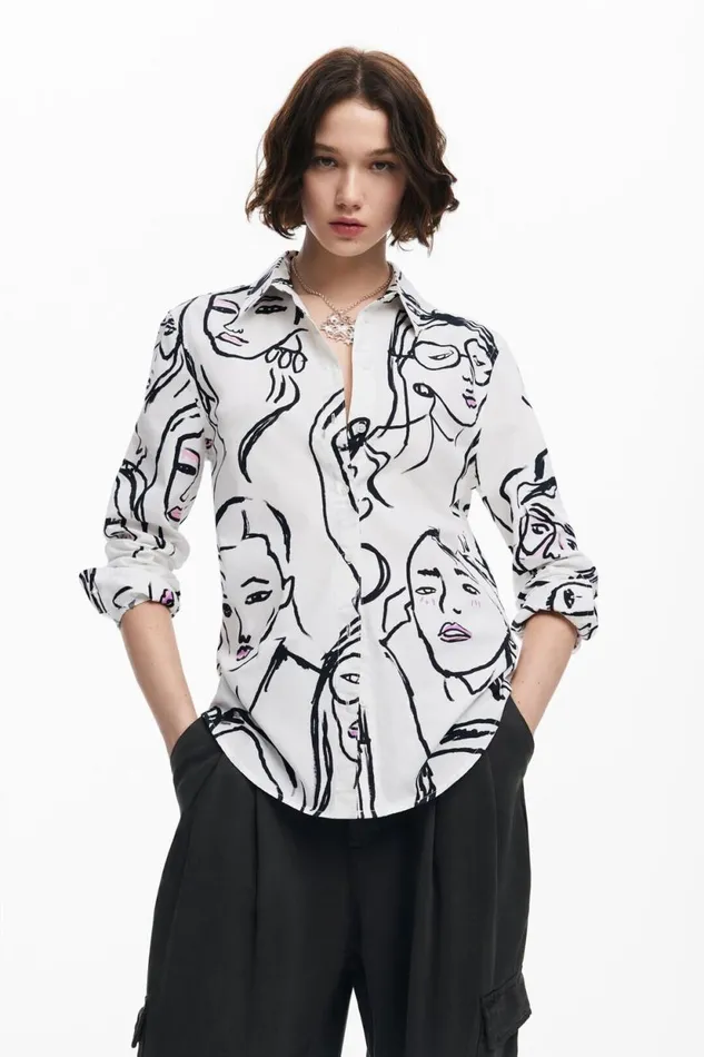 Shirts And Blouses Women Desigual Shirt With Face Print White