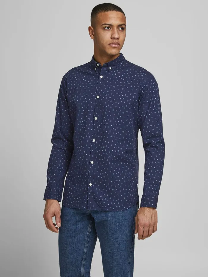 Shirts JACK and JONES Mens ALL OVER PRINTED SHIRT Blue Navy Blazer Popular