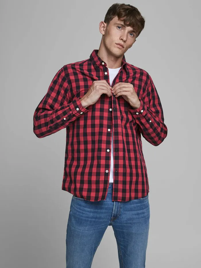 Shirts JACK and JONES Mens CHECK SHIRT Red Brick Red Gift Ideas