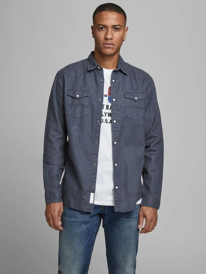 Shirts JACK and JONES Mens COATED POPLIN SLIM FIT SHIRT Blue Navy Blazer Cheap On Sale Shirts JACK and JONES Mens COATED POPLIN SLIM FIT SHIRT Blue Navy Blazer Cheap On Sale