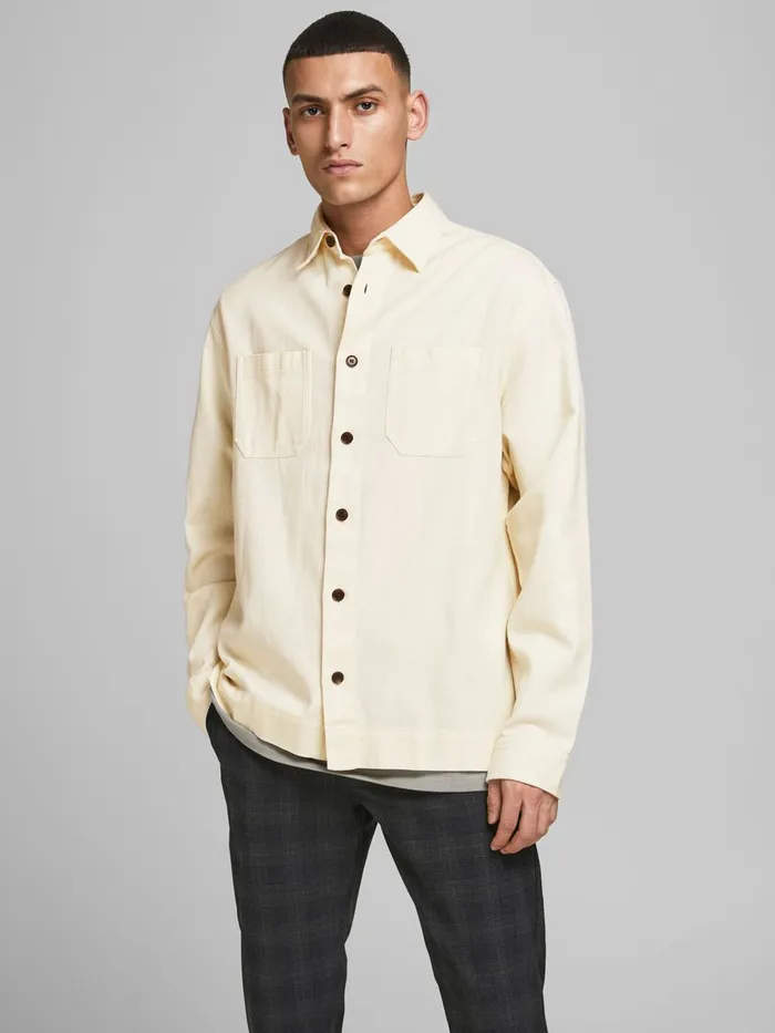 Shirts JACK and JONES Mens COTTON LINEN TWILL OVERSHIRT Beige Whisper White On Sale Shirts JACK and JONES Mens COTTON LINEN TWILL OVERSHIRT Beige Whisper White On Sale