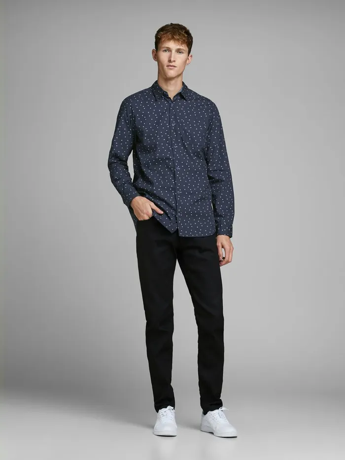 Shirts JACK and JONES Mens DITSY PRINT LONG SLEEVED SHIRT Blue Navy Blazer Popular