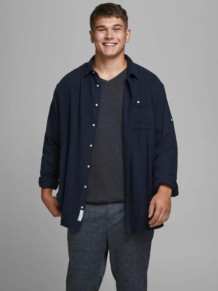 Shirts JACK and JONES Mens DOBBY PLUS SIZE SHIRT Blue Dark Blue Denim Popular Shirts JACK and JONES Mens DOBBY PLUS SIZE SHIRT Blue Dark Blue Denim Popular