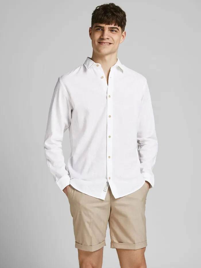 Shirts JACK and JONES Mens LIGHTWEIGHT LINEN SHIRT White White Gift Ideas