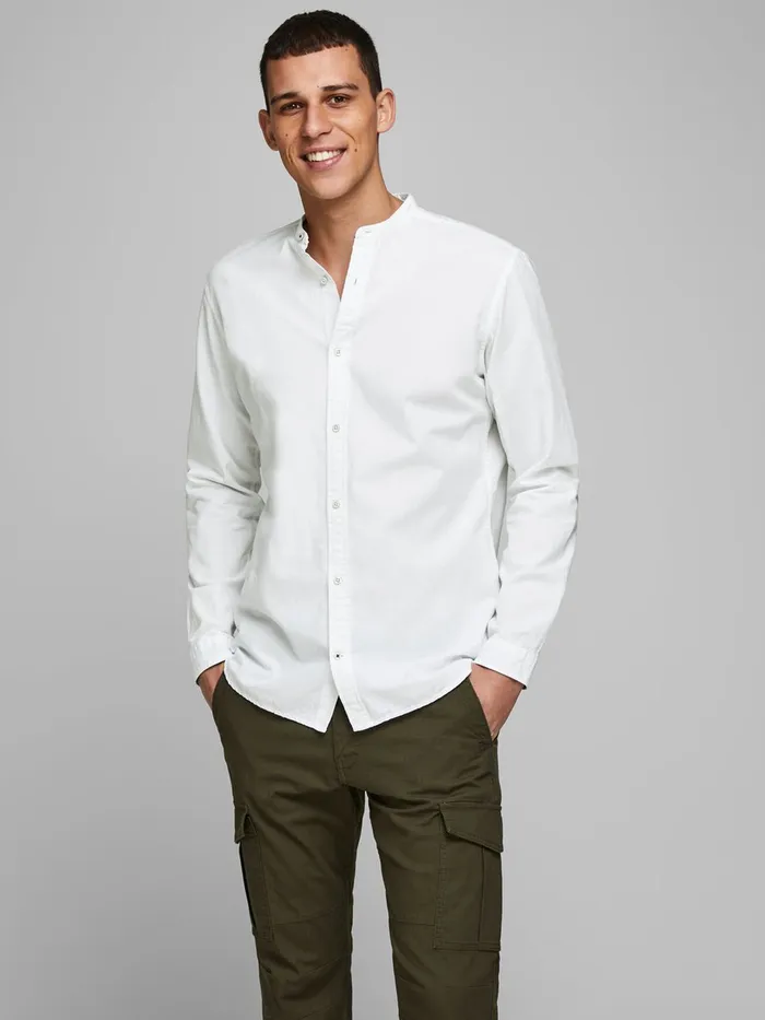 Shirts JACK and JONES Mens MANDARIN COLLAR SHIRT White White For Sale