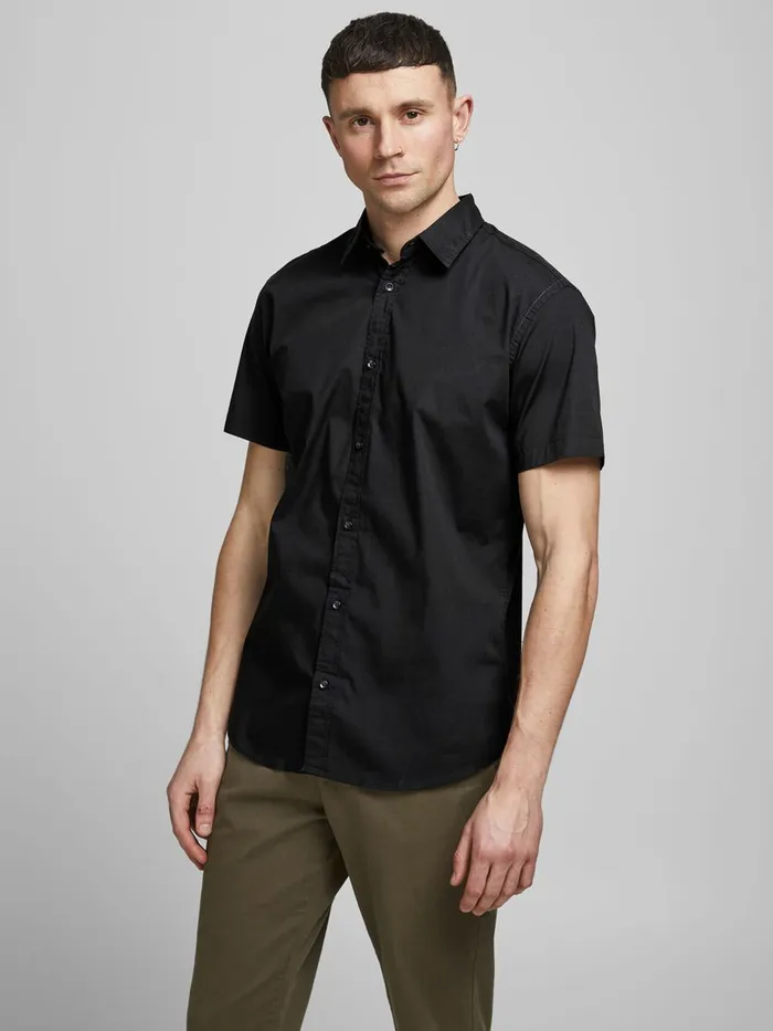 Shirts JACK and JONES Mens PLAIN SHORT SLEEVED SHIRT Black Black Gift 4 You
