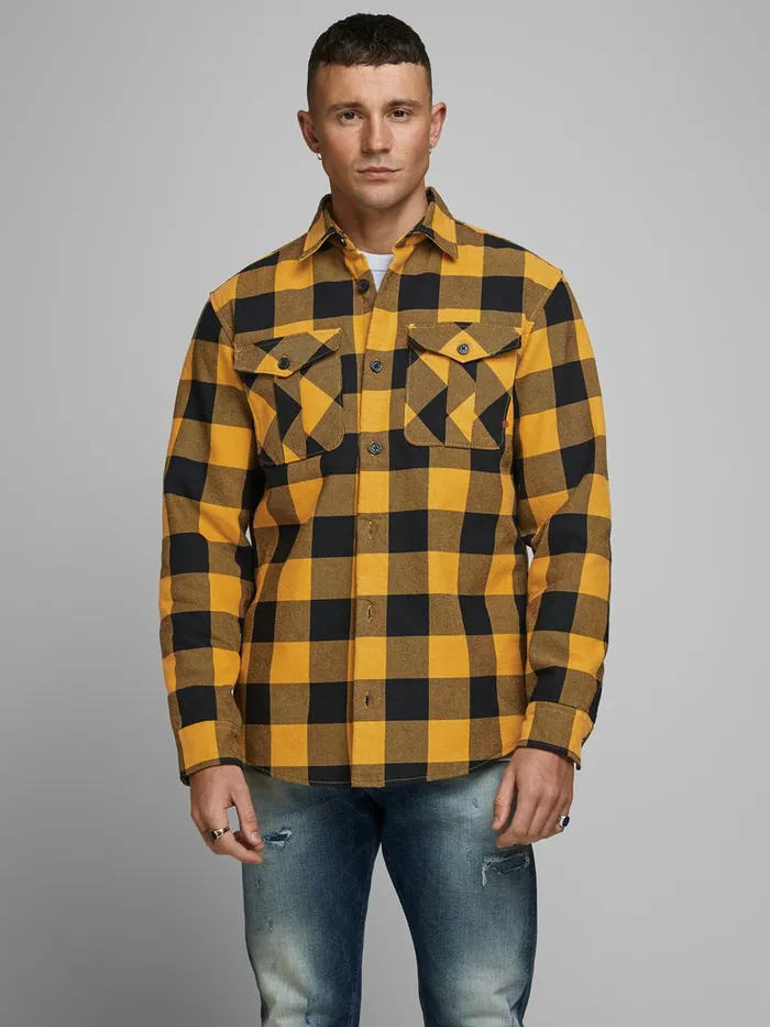 Shirts JACK and JONES Mens RDD WOOL BLEND OVERSHIRT Yellow Orange Pepper On Sale Shirts JACK and JONES Mens RDD WOOL BLEND OVERSHIRT Yellow Orange Pepper On Sale