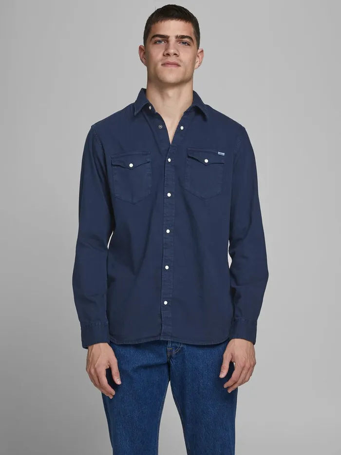 Shirts JACK and JONES Mens WESTERNINSPIRED SHIRT Blue Navy Blazer Casaul