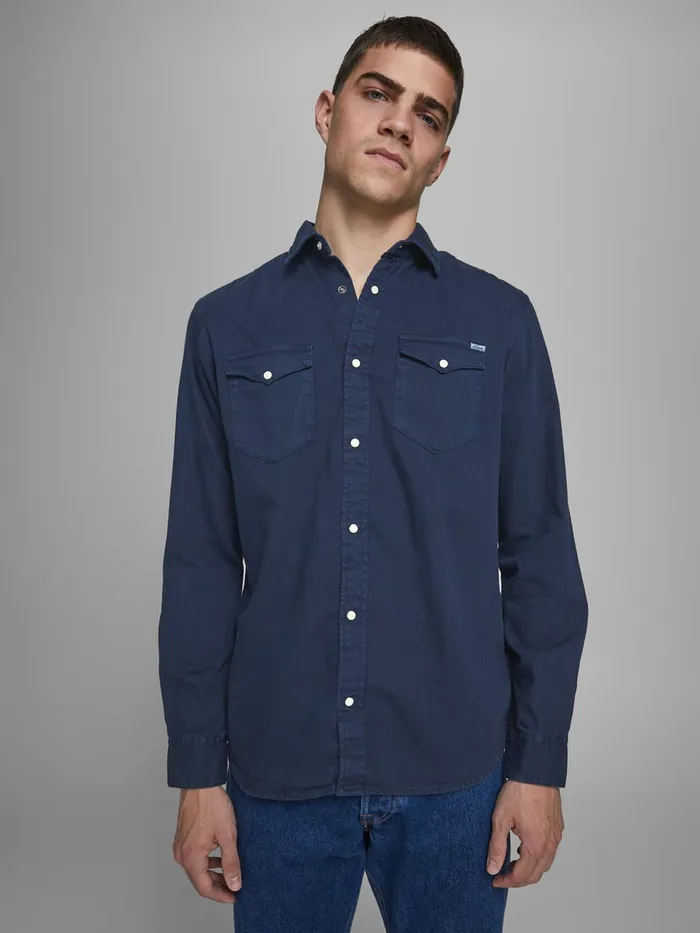 Shirts JACK and JONES Mens WESTERNINSPIRED SHIRT Blue Navy Blazer Casaul
