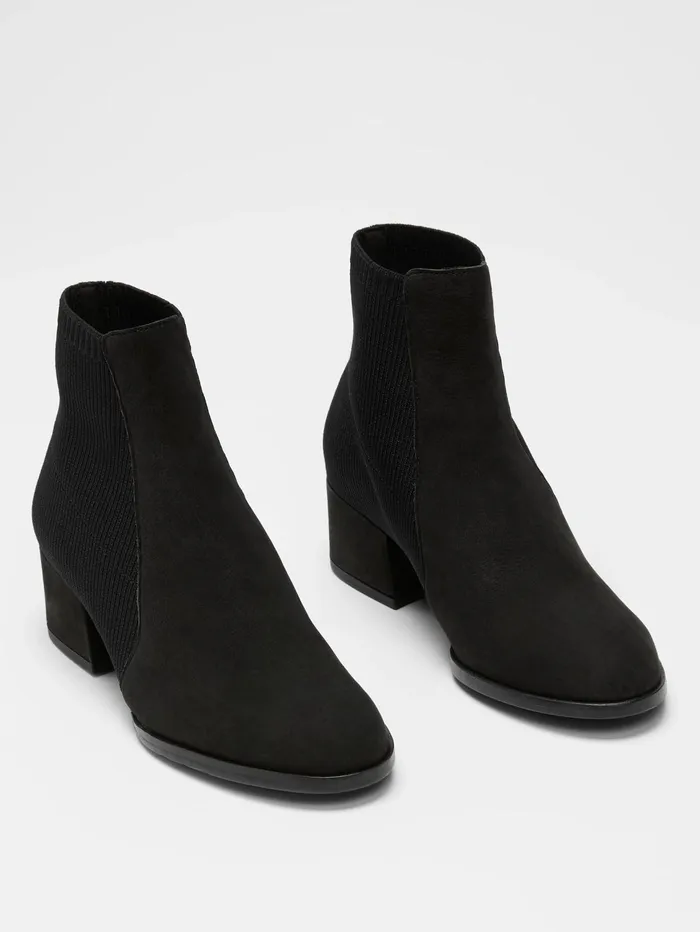 Shoes Women Eileen Fisher Aesop Tumbled Nubuck And Recycled Stretch Knit Bootie Black