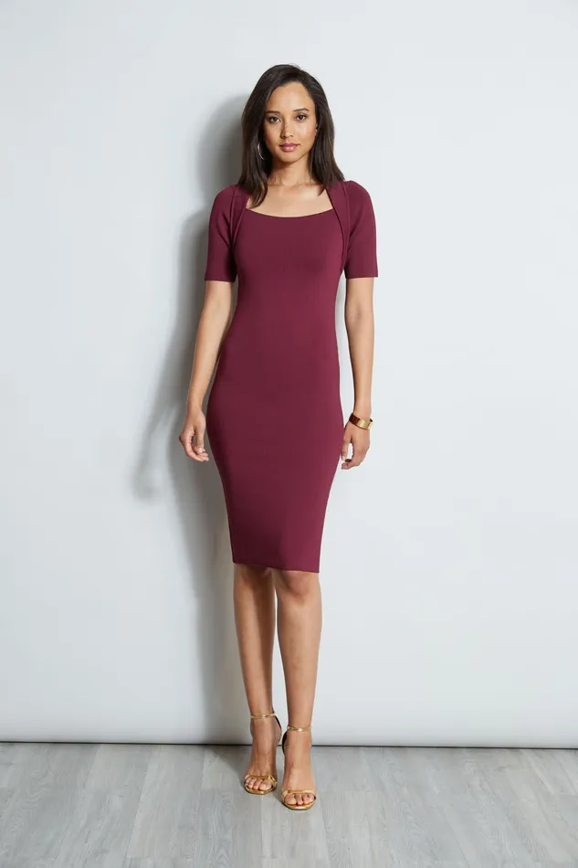 Short Sleeve Dresses Women Elie Tahari Contour Sweater Dress CRANBERRY
